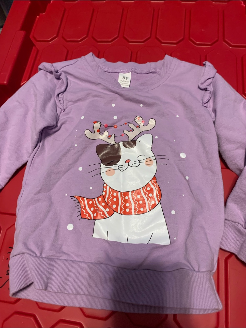 Kids' Purple Long-Sleeve Christmas Cat Graphic Sweatshirt